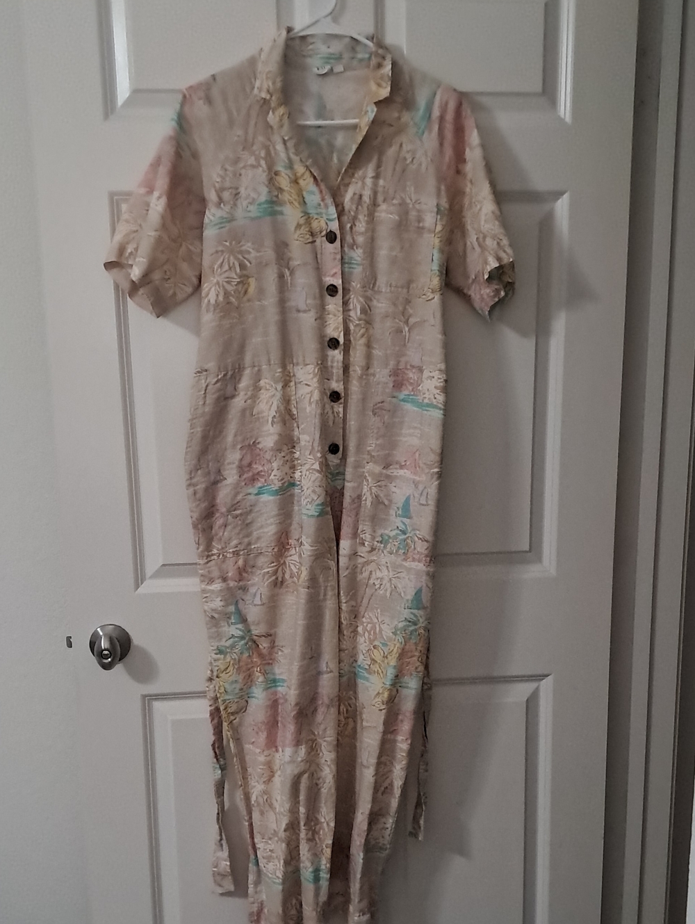 GAP Beige Floral Button-Front Maxi Dress with Pastel Accents